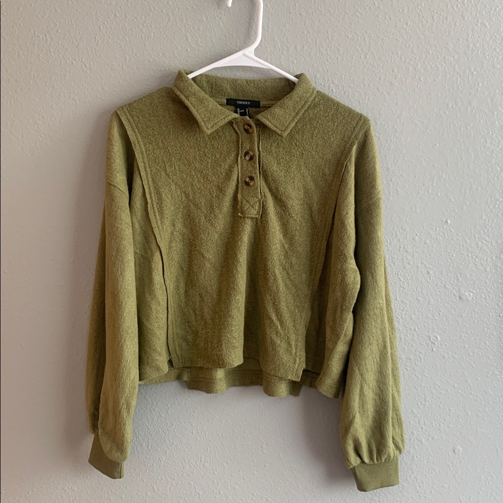 Forever 21 Olive Knit Polo Top